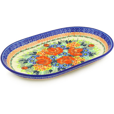 Polish Pottery Platter 13&quot; Bold Poppies UNIKAT