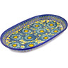 Polish Pottery Platter 13" Cadet Blue Flowers UNIKAT