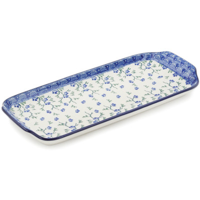 Polish Pottery Platter 13&quot; Cascading Blue Blossoms