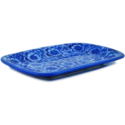 Polish Pottery Platter 13&quot; Cobalt Meadow UNIKAT