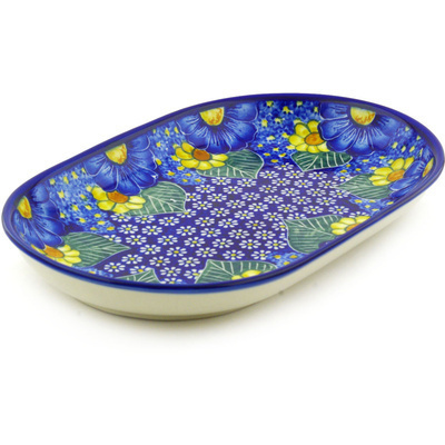 Polish Pottery Platter 13&quot; Floral Fruit Basket UNIKAT
