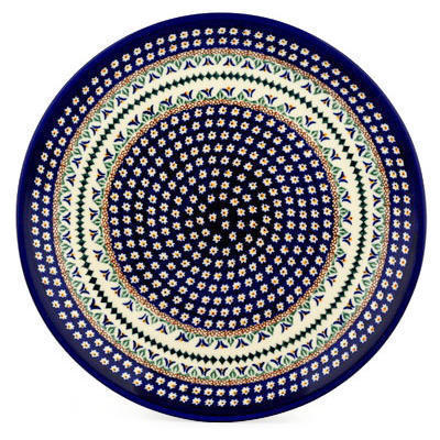 Polish Pottery Platter 13&quot; Floral Peacock UNIKAT