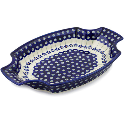 Polish Pottery Platter 13&quot; Flowering Peacock