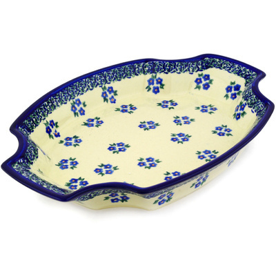 Polish Pottery Platter 13&quot; Forget Me Not Dots