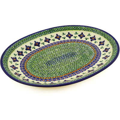 Polish Pottery Platter 13" Gingham Flowers