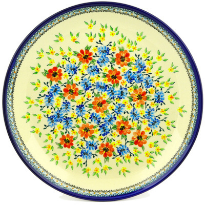 Polish Pottery Platter 13&quot; Golden Floral UNIKAT