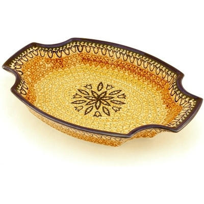 Polish Pottery Platter 13&quot; Golden Tulip UNIKAT