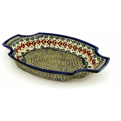 Polish Pottery Platter 13&quot; Green Mosaic UNIKAT
