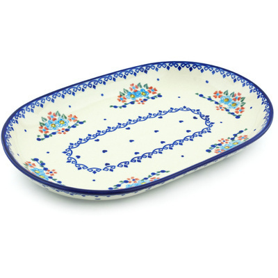 Polish Pottery Platter 13&quot; Hearts And Flowers