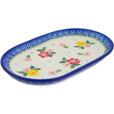 Polish Pottery Platter 13&quot; Hibiscus Splendor
