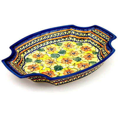 Polish Pottery Platter 13&quot; Lemon Poppies UNIKAT