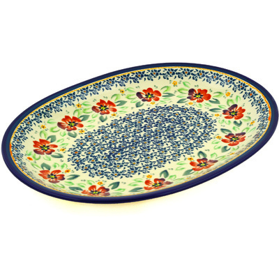 Polish Pottery Platter 13&quot; Nightingale Flower