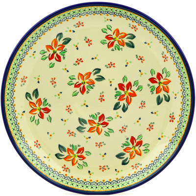 Polish Pottery Platter 13&quot; Orange Clematis