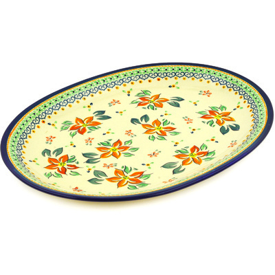 Polish Pottery Platter 13&quot; Orange Clematis