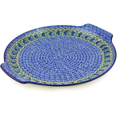Polish Pottery Platter 13&quot; Peacock Feather