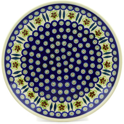 Polish Pottery Platter 13&quot; Peacock Garden