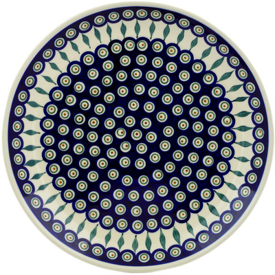 Polish Pottery Platter 13&quot; Peacock Leaves