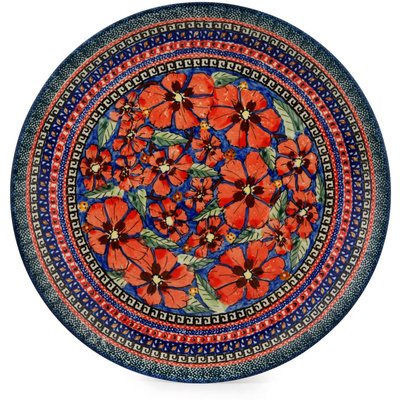 Polish Pottery Platter 13&quot; Poppies UNIKAT