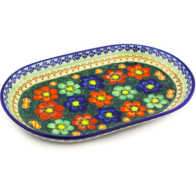 Polish Pottery Platter 13&quot; Rainbow Poppies UNIKAT