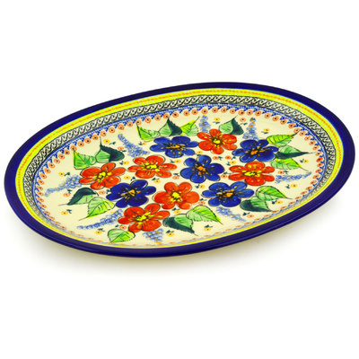 Polish Pottery Platter 13&quot; Summer Sleandor UNIKAT