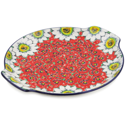 Polish Pottery Platter 13&quot; Sweet Red Petals UNIKAT