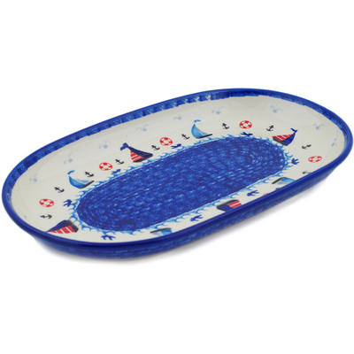 Polish Pottery Platter 13&quot; Sweet Sailboats