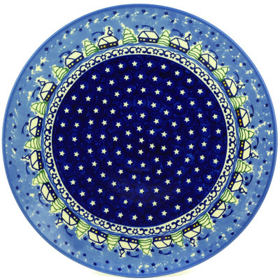 Polish Pottery Platter 13&quot; Village Stars UNIKAT