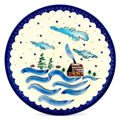 Polish Pottery Platter 13&quot; Winter Chalet