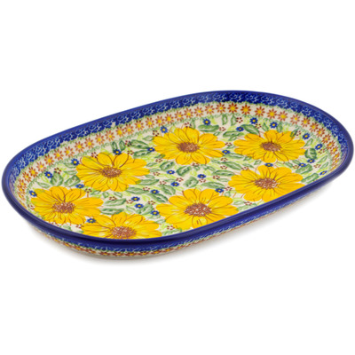 Polish Pottery Platter 13&quot; Yellow Petal Bliss UNIKAT