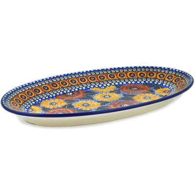 Polish Pottery Platter 14&quot; Autumn Chrysanthemums UNIKAT