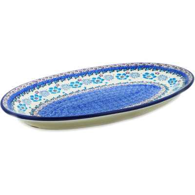 Polish Pottery Platter 14&quot; Blooming Blues