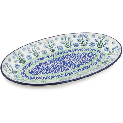 Polish Pottery Platter 14&quot; Blue April Showers