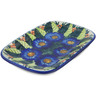 Polish Pottery Platter 14&quot; Blue Bouquet UNIKAT