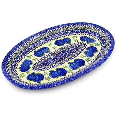 Polish Pottery Platter 14" Blue Bulbs
