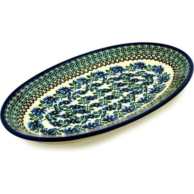 Polish Pottery Platter 14&quot; Blue Chicory