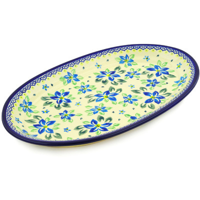Polish Pottery Platter 14&quot; Blue Clematis