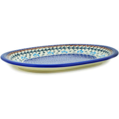 Polish Pottery Platter 14&quot; Blue Cornflower