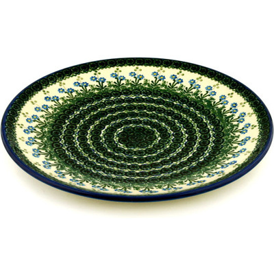 Polish Pottery Platter 14&quot; Blue Daisy Circle