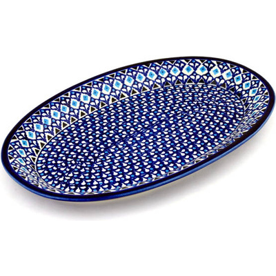 Polish Pottery Platter 14&quot; Blue Diamond Dream