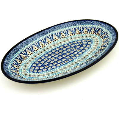 Polish Pottery Platter 14&quot; Blue Ice