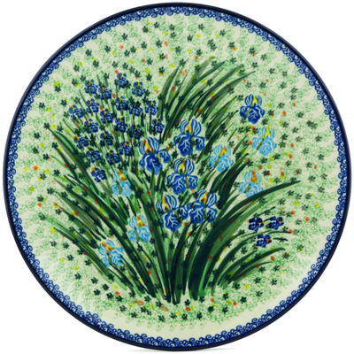 Polish Pottery Platter 14&quot; Blue Iris Delight UNIKAT
