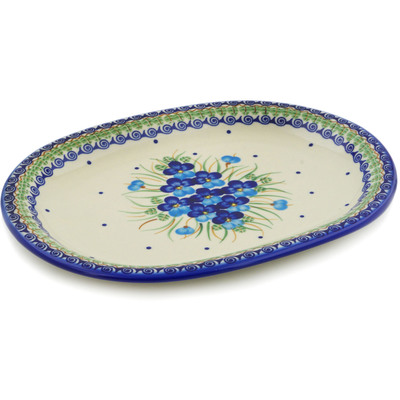 Polish Pottery Platter 14&quot; Blue Pansy