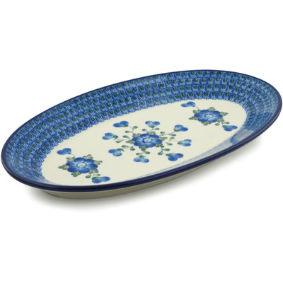 Polish Pottery Platter 14&quot; Blue Poppies