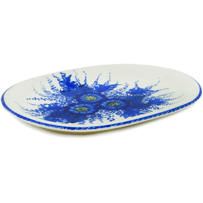 Polish Pottery Platter 14&quot; Blue Poppy Dream