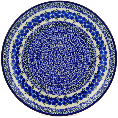 Polish Pottery Platter 14&quot; Blue Poppy Wreath