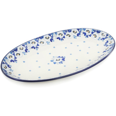 Polish Pottery Platter 14&quot; Blue Spring