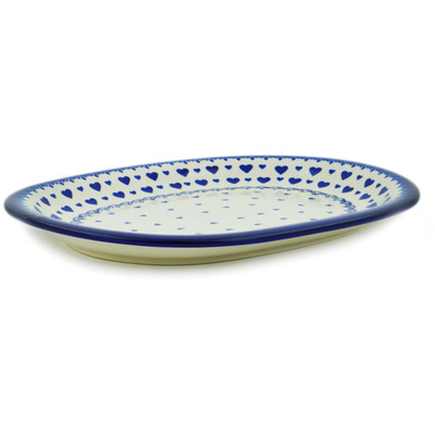 Polish Pottery Platter 14&quot; Blue Valentine