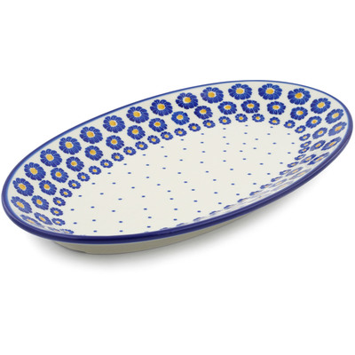 Polish Pottery Platter 14&quot; Blue Zinnia