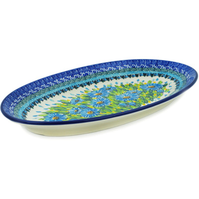Polish Pottery Platter 14&quot; Buquet Azul UNIKAT