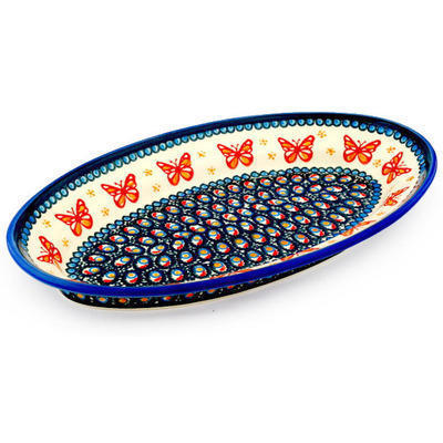 Polish Pottery Platter 14&quot; Cathedral Window